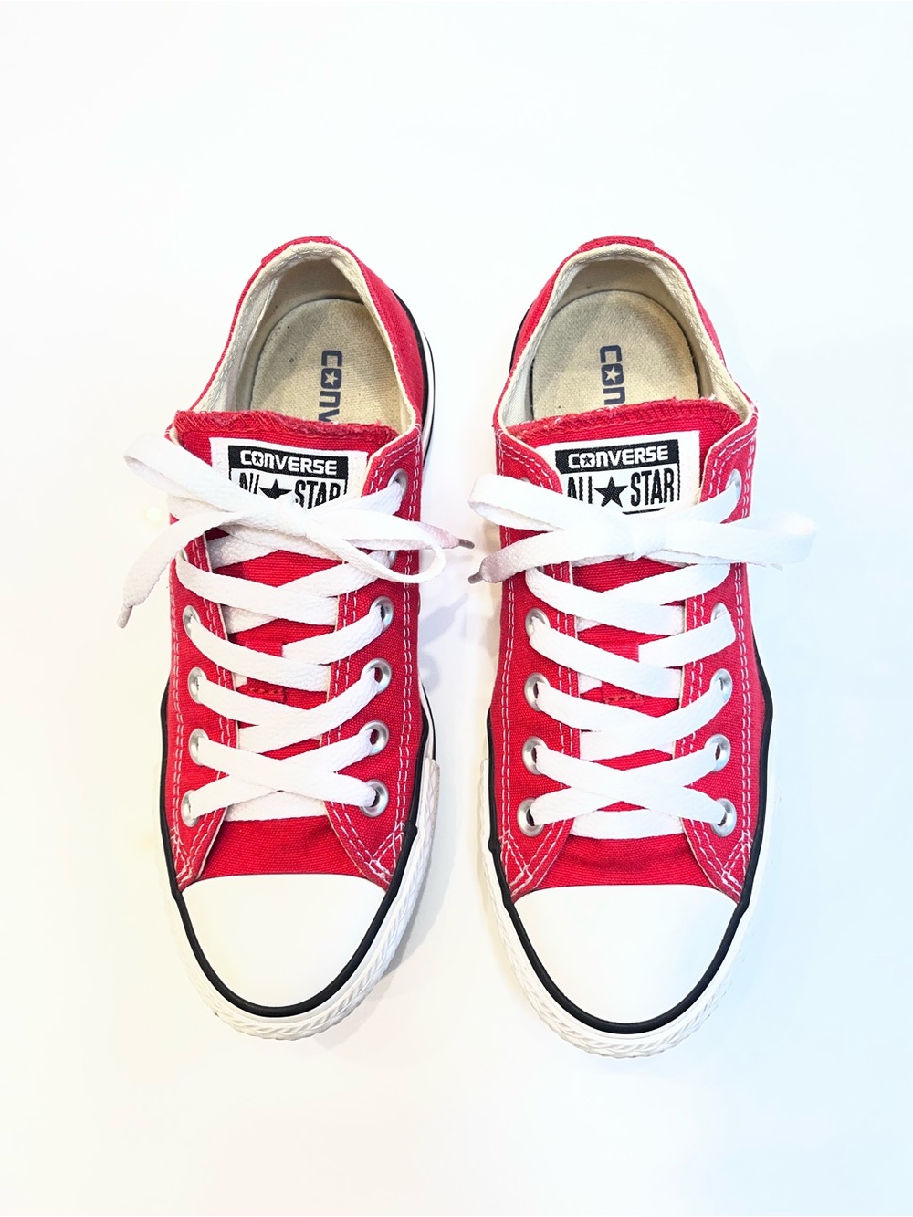 Converse Red All Star Low Top Canvas Sneakers with White Accents (M5/W7)